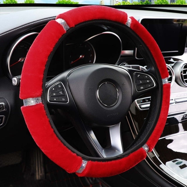 Soft Plush Rhinestone Car Steering Wheel Cover