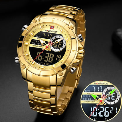 Military Sport Wrist Watch Gold Quartz Steel Waterproof