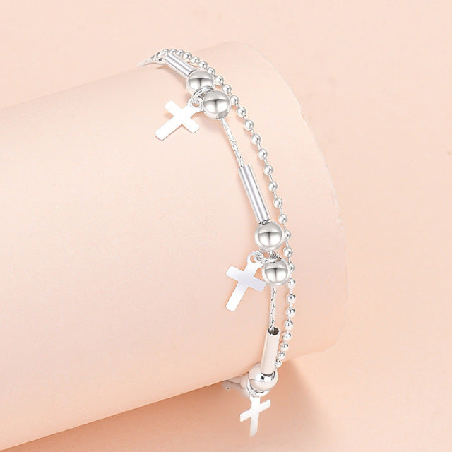 925 Sterling Silver Butterfly Cross Charms Bracelets