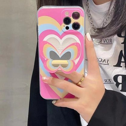 Pink Love Heart Holder Stand soft clear phone case