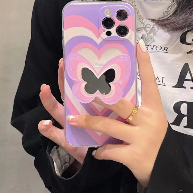 Pink Love Heart Holder Stand soft clear phone case