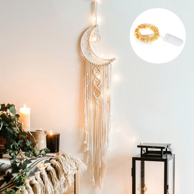 Boho Moon and Star Dream Catcher Macrame Wall