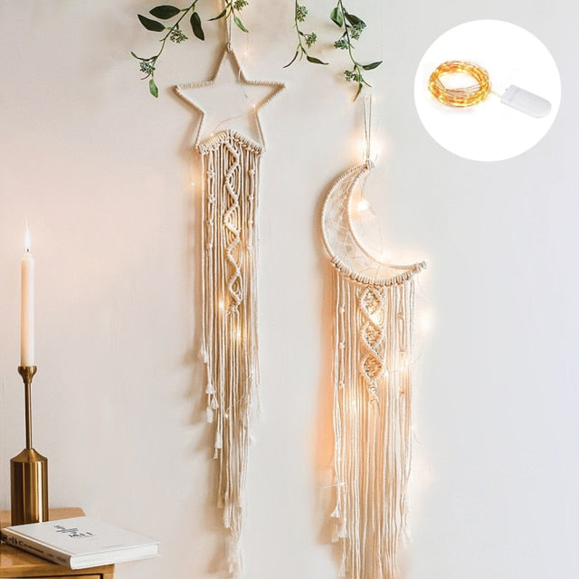 Boho Moon and Star Dream Catcher Macrame Wall