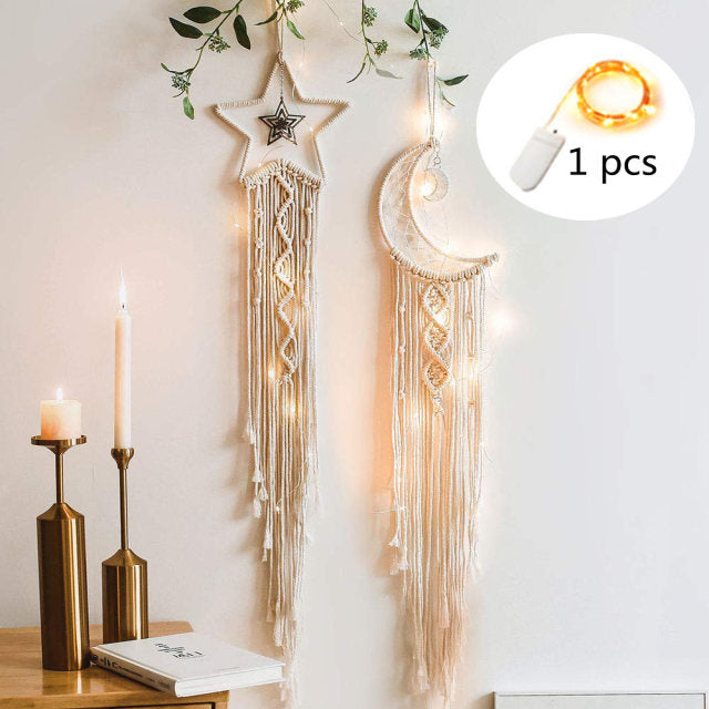 Boho Moon and Star Dream Catcher Macrame Wall