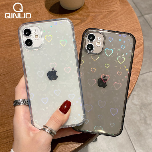 Fashion Gradient Laser Love Heart Leaf Pattern Case