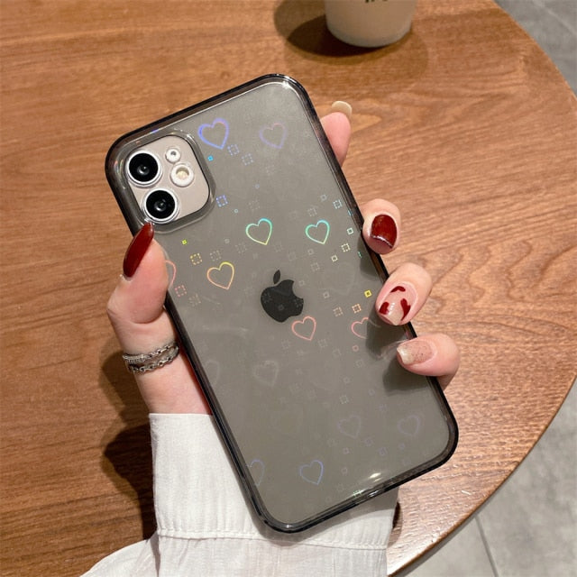 Fashion Gradient Laser Love Heart Leaf Pattern Case