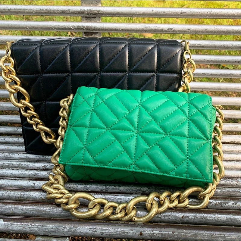 Thick Chain Quilted Shoulder Purses And Handbag