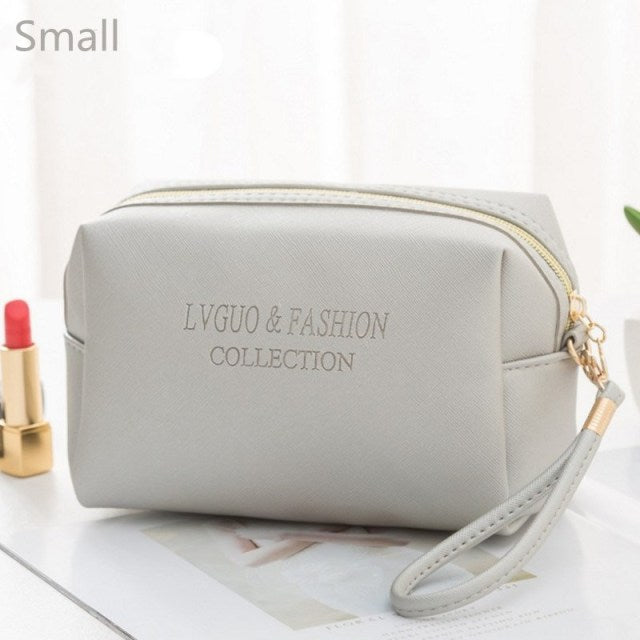 Large Cosmetic Bag Leather Waterproof