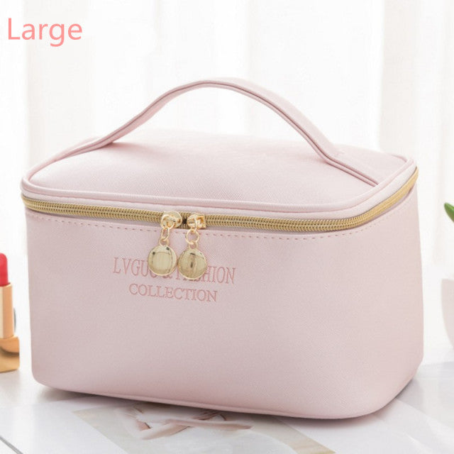 Large Cosmetic Bag Leather Waterproof