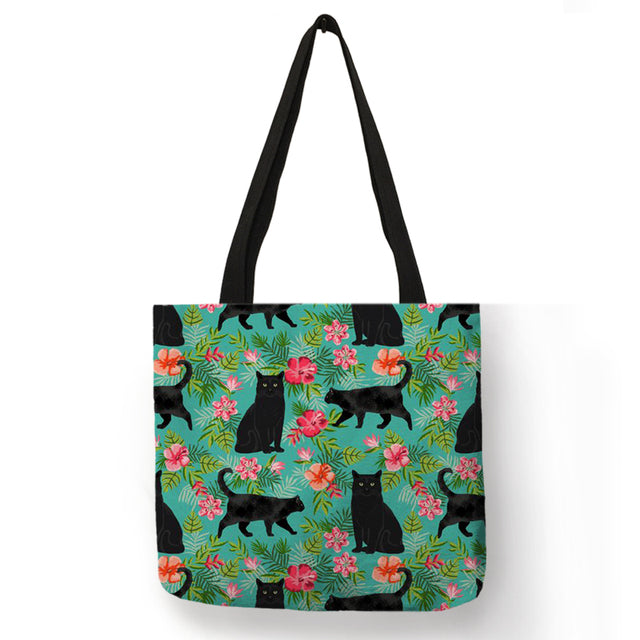 Cute Cartoon Floral Cat Print Bag