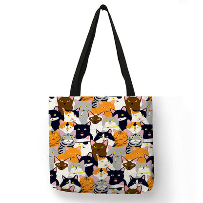 Cute Cartoon Floral Cat Print Bag