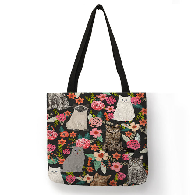 Cute Cartoon Floral Cat Print Bag