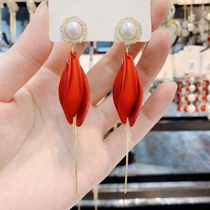 Classic Elegant Simulated-pearl Tassel Long Crystal Earring