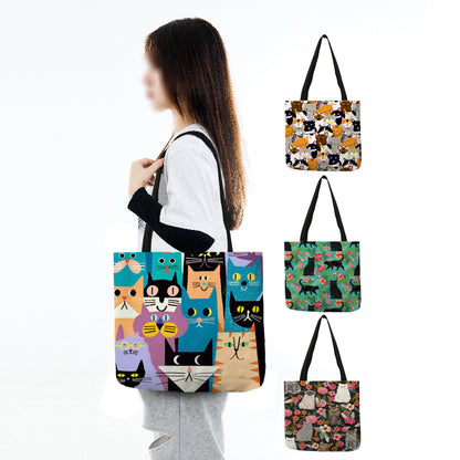 Cute Cartoon Floral Cat Print Bag