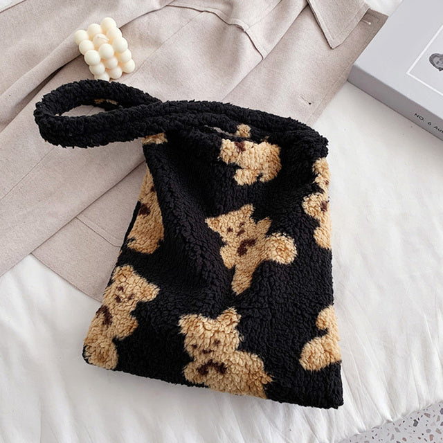 Plush Leopard Love Heart Pattern Underarm Shoulder Bag