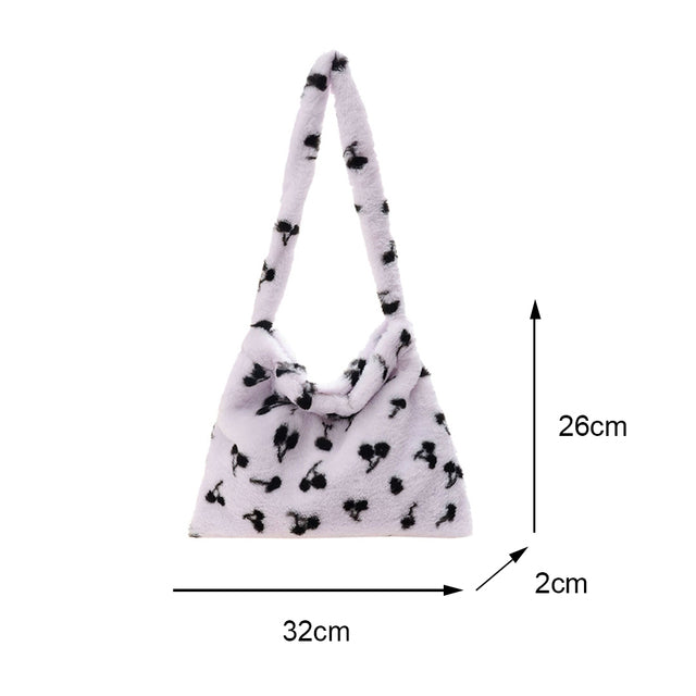 Plush Leopard Love Heart Pattern Underarm Shoulder Bag