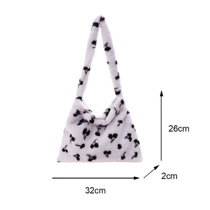 Plush Leopard Love Heart Pattern Underarm Shoulder Bag