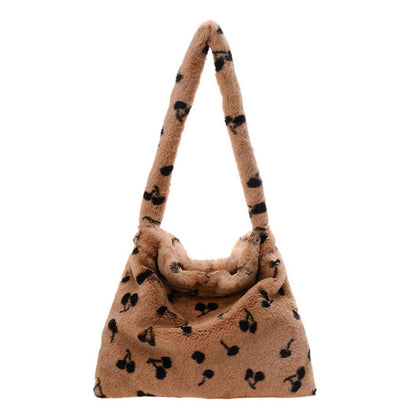 Plush Leopard Love Heart Pattern Underarm Shoulder Bag