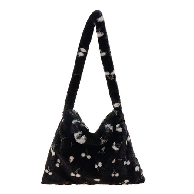 Plush Leopard Love Heart Pattern Underarm Shoulder Bag