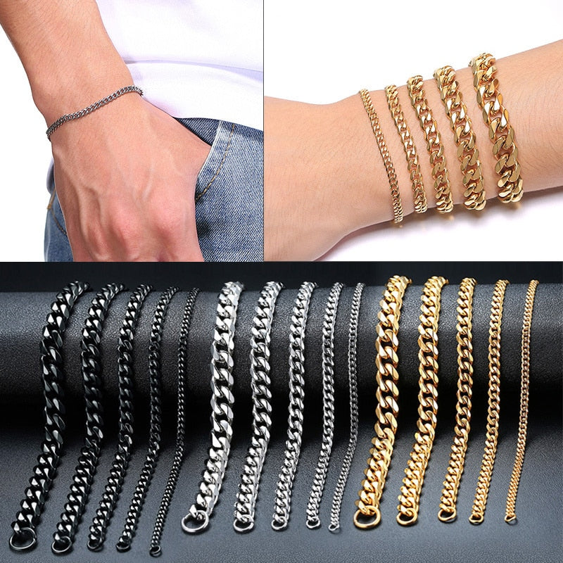 Stainless Steel Curb Cuban Link Chain Bracelets