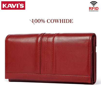 Genuine Leather Long Purse Female Clutch