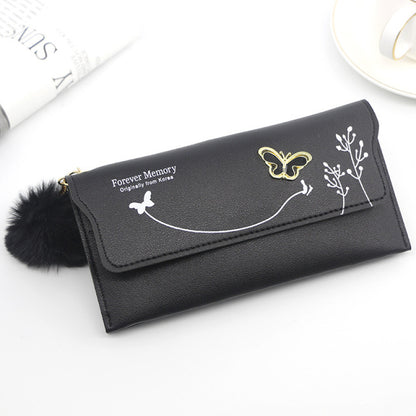 Fashionable  Long Wallets Pure Color Wool Ball