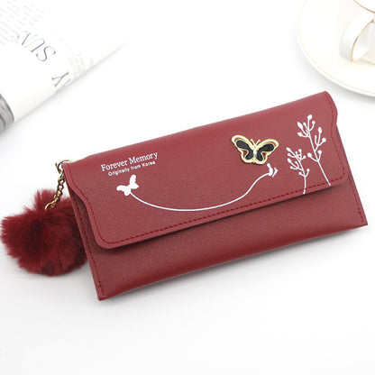 Fashionable  Long Wallets Pure Color Wool Ball