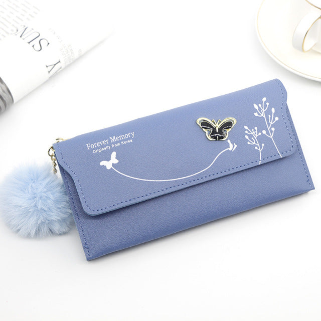 Fashionable  Long Wallets Pure Color Wool Ball