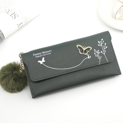 Fashionable  Long Wallets Pure Color Wool Ball