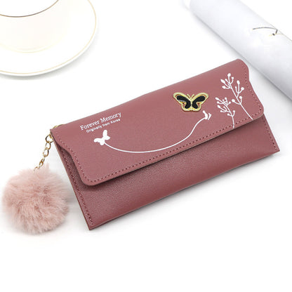 Fashionable  Long Wallets Pure Color Wool Ball