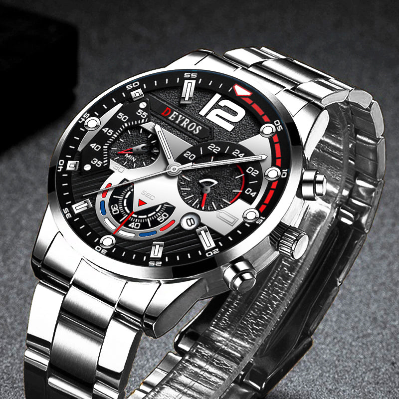 s Luxury Stainless Steel Quartz Wristwatch