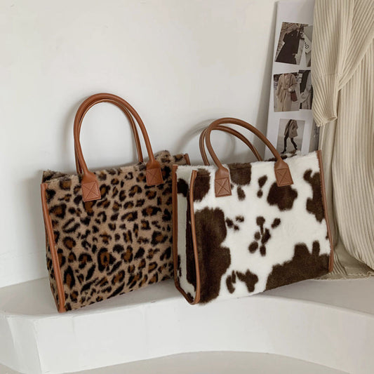 Retro Cow Leopard Print PU Leather Handbag