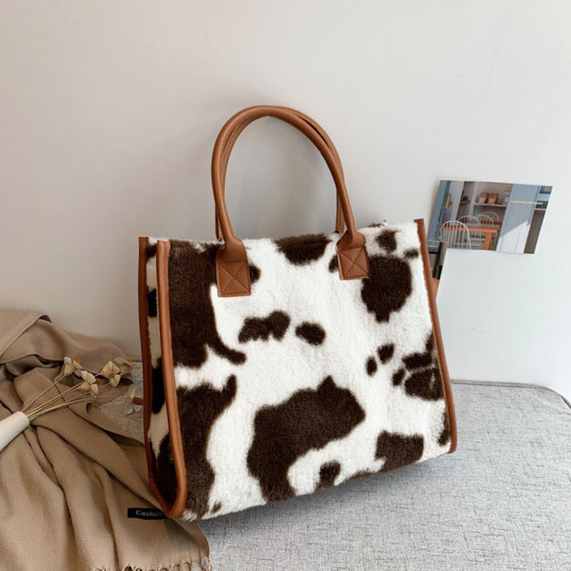 Retro Cow Leopard Print PU Leather Handbag