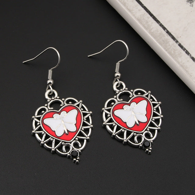 Gothic Heart Cross Bird Skull Earrings Jewellery