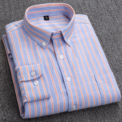 Oxford Mens Striped Shirt Long Sleeve Cotton