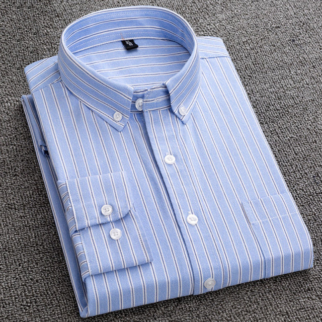 Oxford Mens Striped Shirt Long Sleeve Cotton