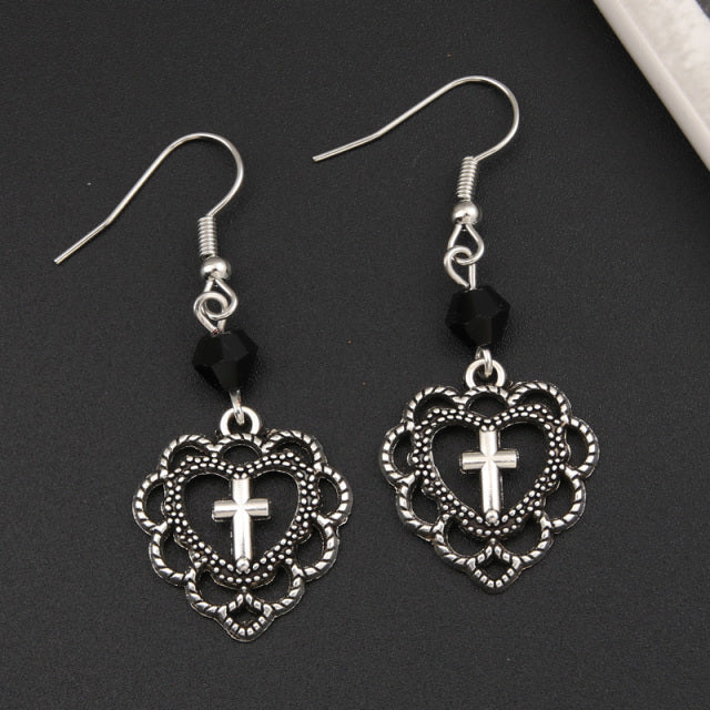 Gothic Heart Cross Bird Skull Earrings Jewellery