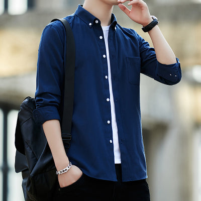 Solid Men Shirt Male Clothing