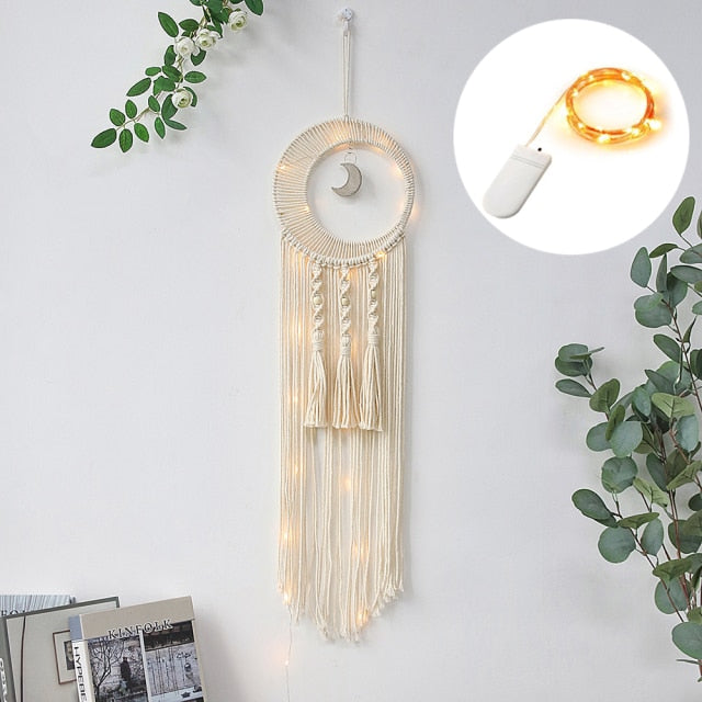 Boho Moon and Star Dream Catcher Macrame Wall