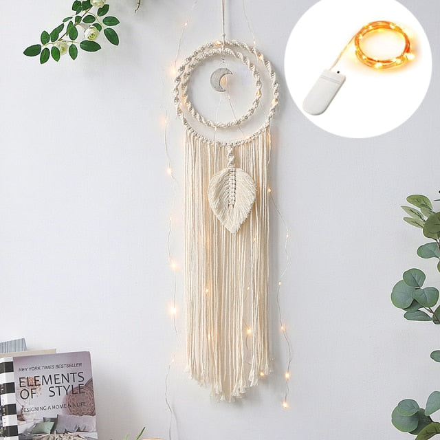 Boho Moon and Star Dream Catcher Macrame Wall