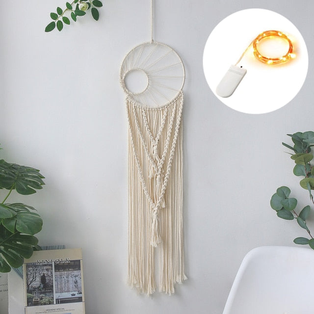 Boho Moon and Star Dream Catcher Macrame Wall