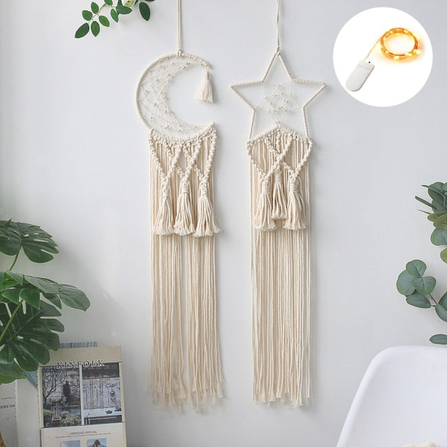 Boho Moon and Star Dream Catcher Macrame Wall