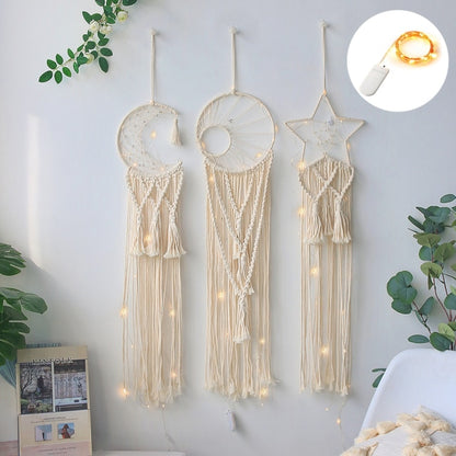 Boho Moon and Star Dream Catcher Macrame Wall