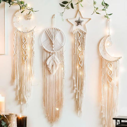 Boho Moon and Star Dream Catcher Macrame Wall