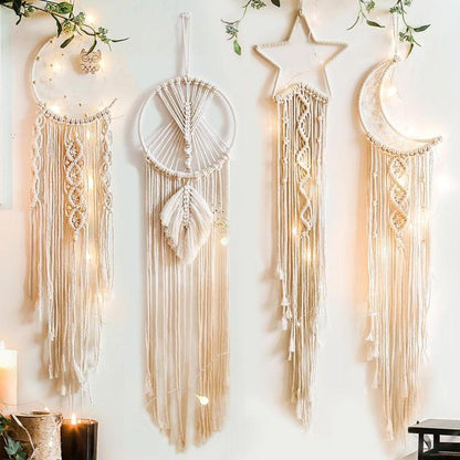 Boho Moon and Star Dream Catcher Macrame Wall