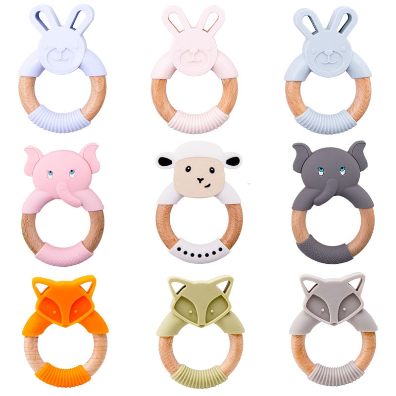 Make Animal Silicone Teether Wooden Rabbit Ring