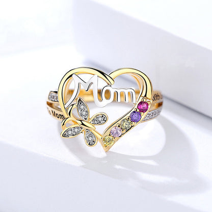 Love Heart Rhinestone Butterfly Ring