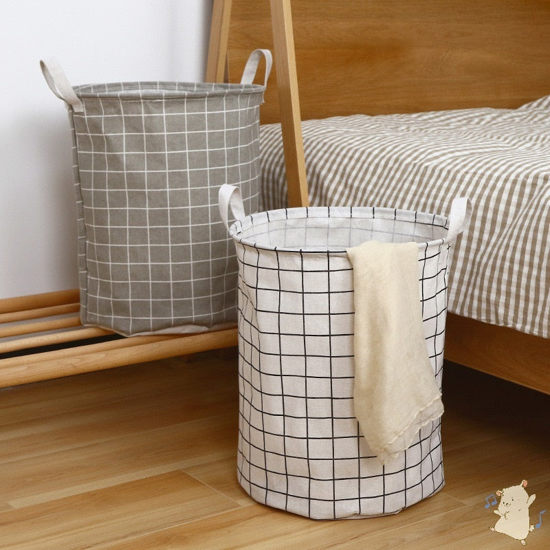 Cotton Linen Dirty Laundry Basket Foldable Round Waterproof