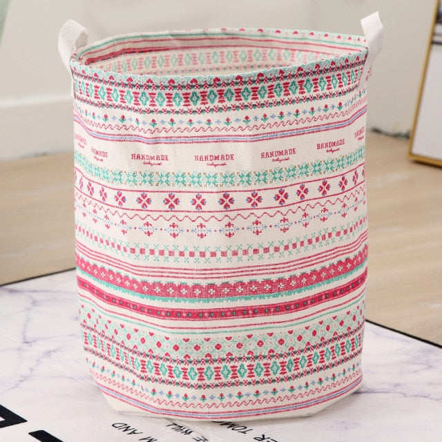 Cotton Linen Dirty Laundry Basket Foldable Round Waterproof