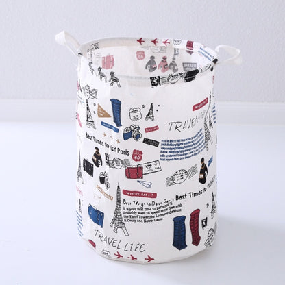 Cotton Linen Dirty Laundry Basket Foldable Round Waterproof